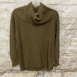 Michael Kors Olive Green Cowl Neck Waffle Knit Pullover Sweater